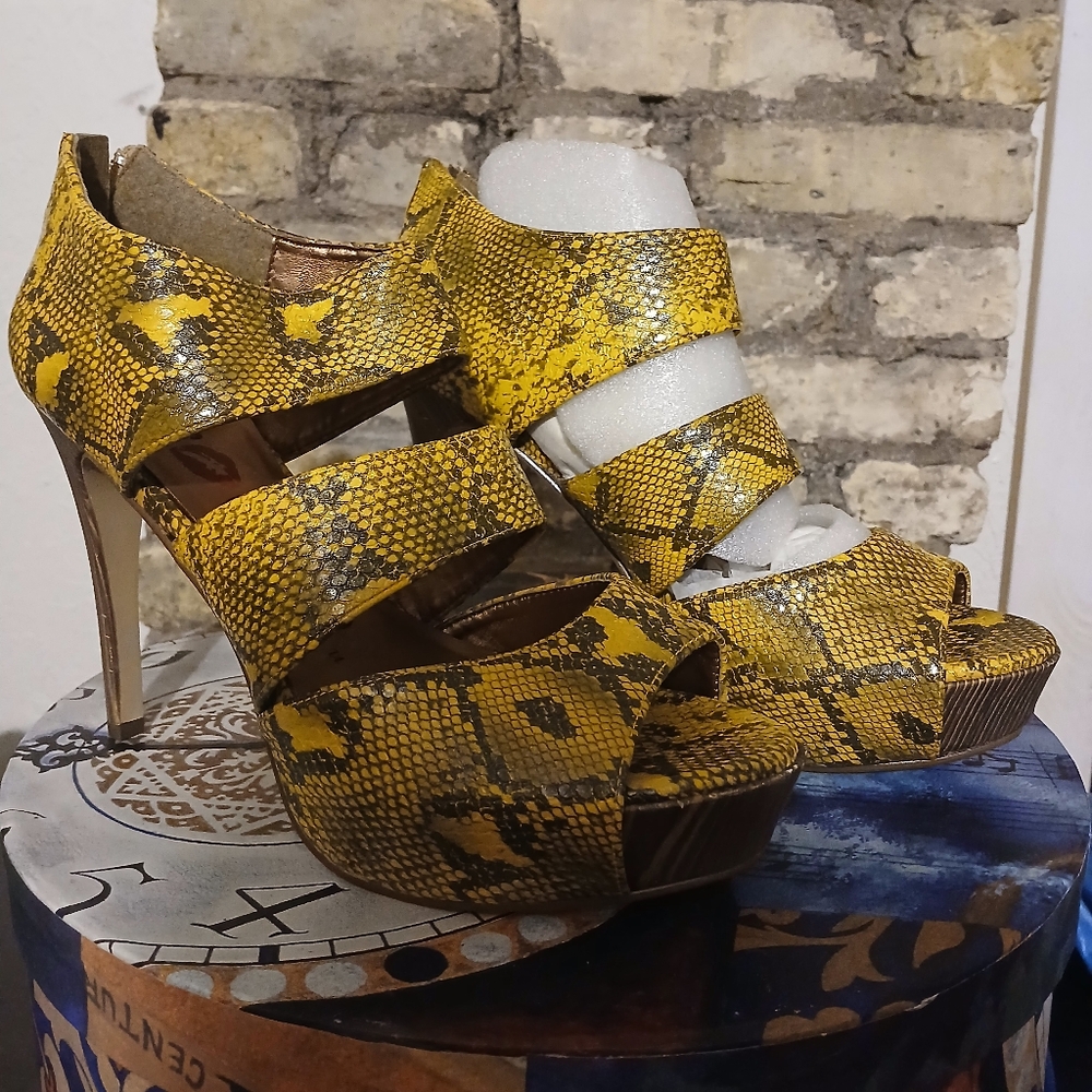 Yellow Snakeskin Women's Heels